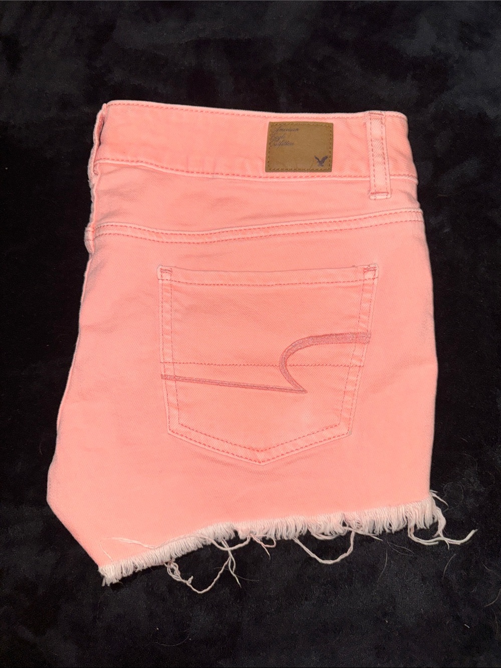 Neon Coral Pink Frayed Hem Women's Denim Shorts - Picture 6 of 6